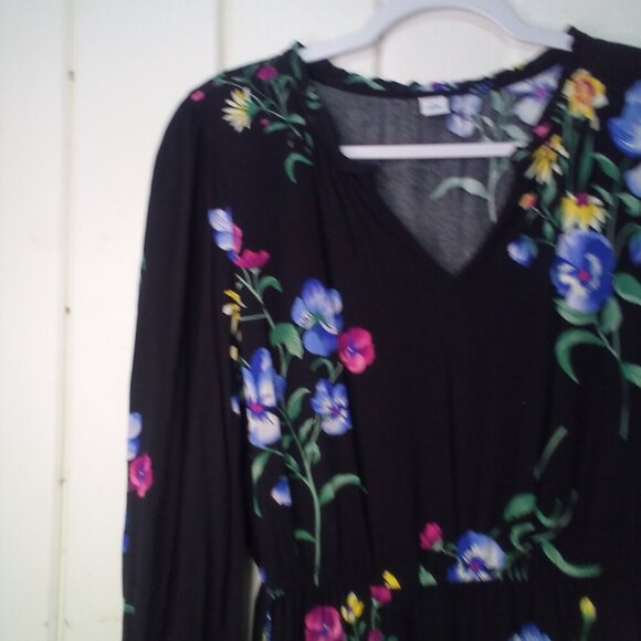 Old Navy Dress Women S Long Sleeve Elastic Waist Floral Black Colorful - Picture 4 of 16